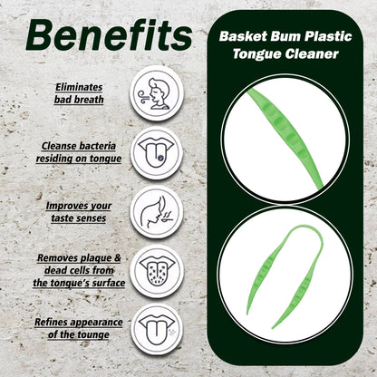 Basket Bum Plastic Tongue Scraper Gentle Oral Care Tool in Green.
