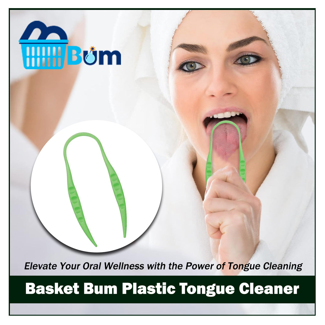 Basket Bum Plastic Tongue Scraper Gentle Oral Care Tool in Green.