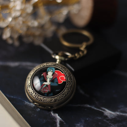 Temporal Mastery Itachi's Gaze on Vintage Pocket Watch Unlocking the Essence of Time